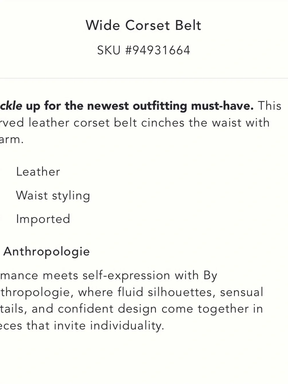 Anthropologie Black Wide Leather Waist Cinch Belt with Contrast Stitching